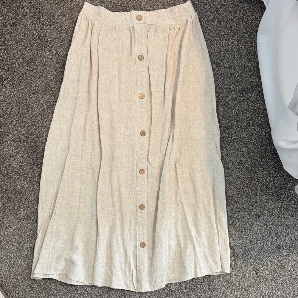 Gilli Natural Linen Button-Down Midi Skirt
